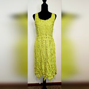 R&M Richards Lace Dress Apple Green Size L Sleeveless Crochet/Lace Overlay NWT